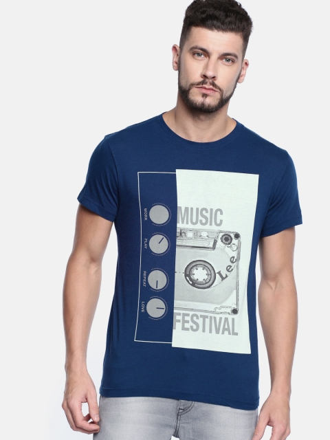 

Lee Men Navy Blue Printed Round Neck T-shirt