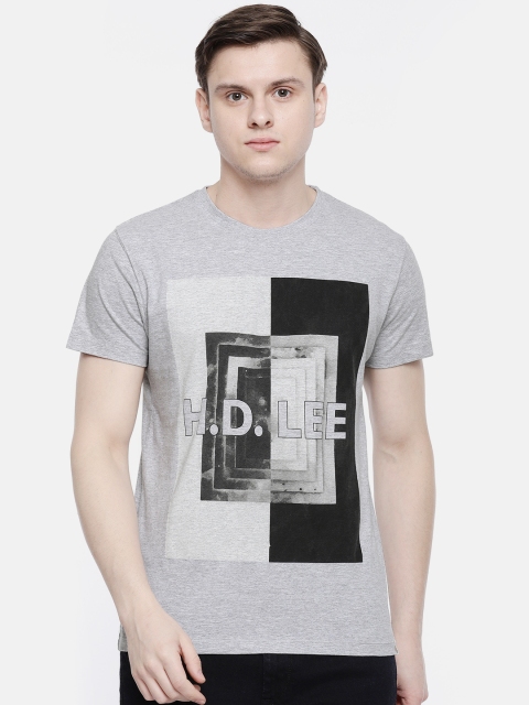 

Lee Men Grey Melange Printed Round Neck T-shirt