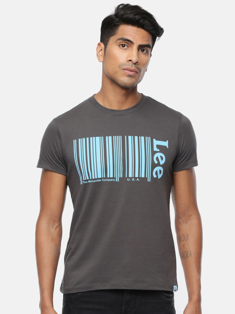 

Lee Men Charcoal Grey & Blue Printed Round Neck T-shirt