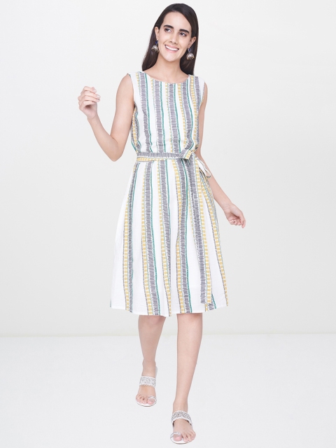 

Global Desi Women Off-White & Black Striped A-Line Dress
