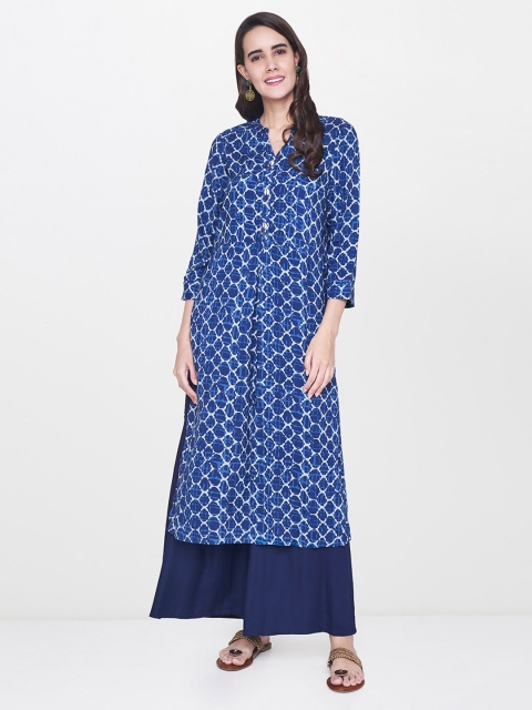 

Global Desi Women Blue Printed Straight Kurta