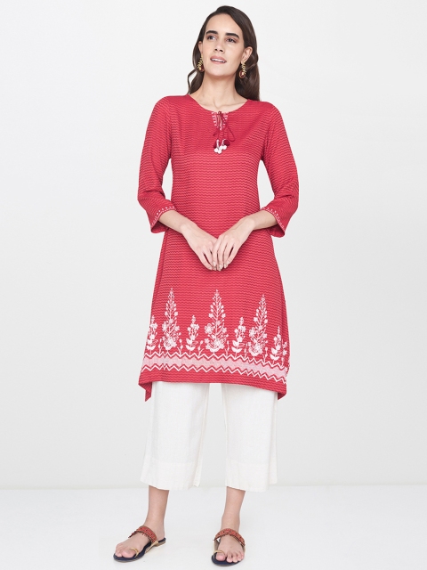 

Global Desi Red Self Design Tunic