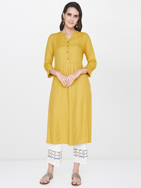 

Global Desi Women Mustard Woven Design Straight Kurta