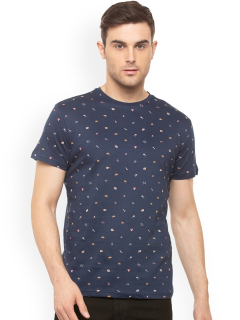 

People Men Blue Printed Round Neck T-shirt