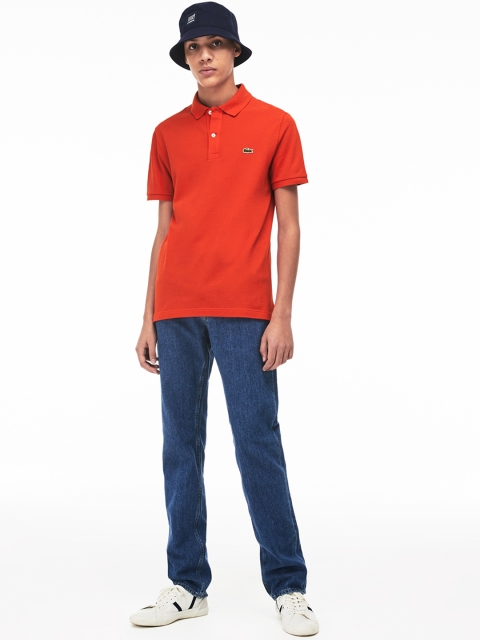 

Lacoste Men Orange Solid Polo Collar T-shirt