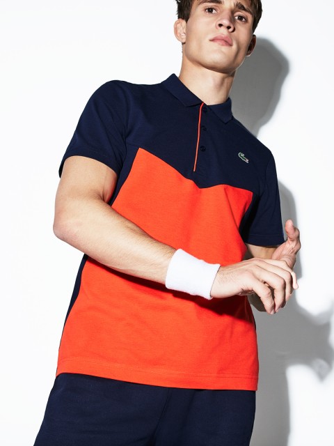 

Lacoste Men Orange & Black Colourblocked Polo Slim Fit T-shirt