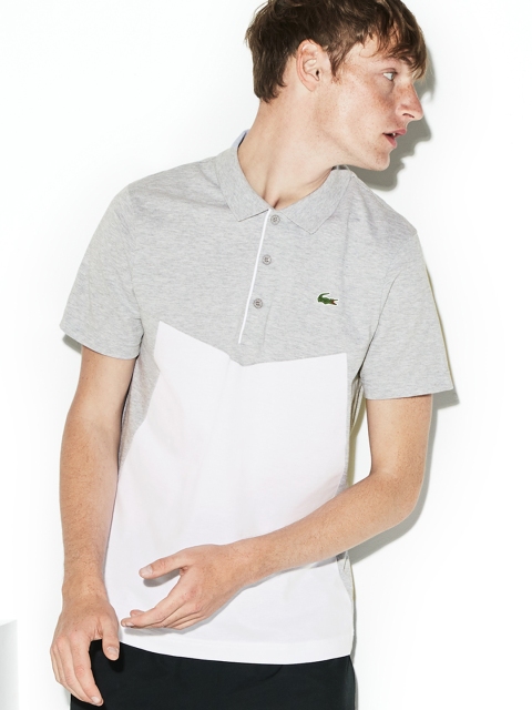 

Lacoste Men Grey & White Colourblocked Polo T-shirt