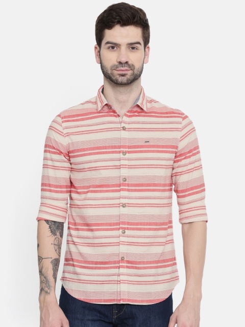 

Lee Men Red & Beige Slim Fit Striped Casual Shirt