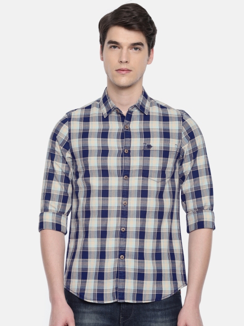

Lee Men Navy & Beige Slim Fit Checked Casual Shirt, Navy blue