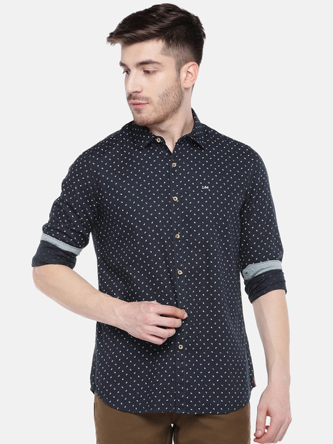 

Lee Men Navy Blue Slim Fit Printed Casual Shirt