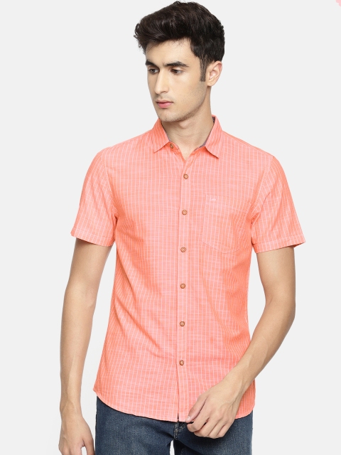 

Lee Men Coral Pink & White Slim Fit Striped Casual Shirt