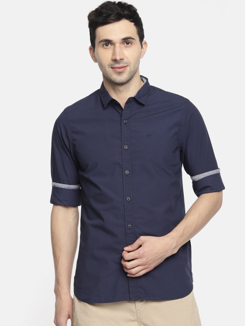 

Lee Men Navy Blue Super Slim Fit Solid Casual Shirt