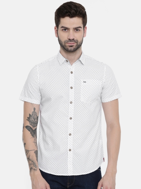 

Lee Men White & Navy Slim Fit Printed Casual Shirt