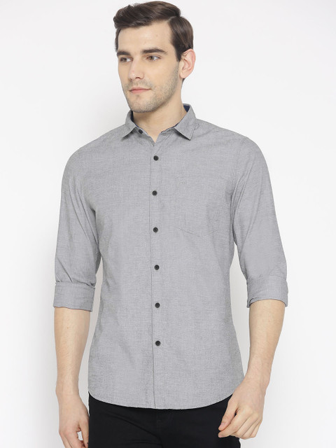

Lee Men Grey Slim Fit Solid Casual Shirt