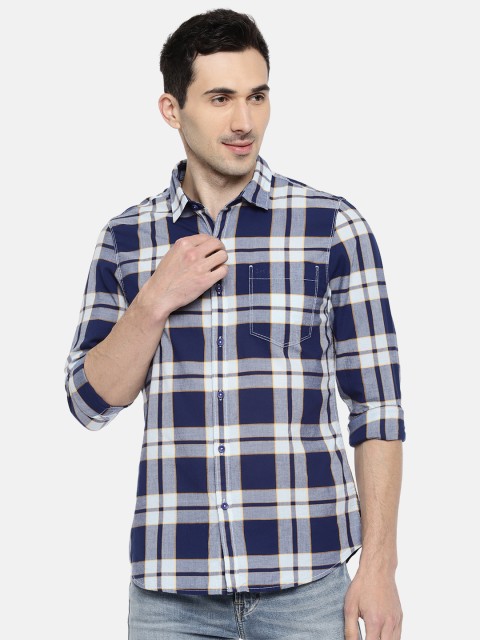 

Lee Men Navy Blue & Grey Slim Fit Checked Casual Shirt