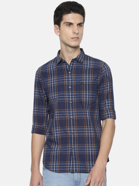 

Lee Men Blue & Mustard Yellow Slim Fit Checked Casual Shirt