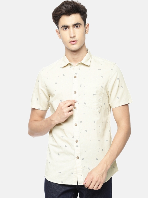 

Lee Men Beige Slim Fit Printed Casual Shirt