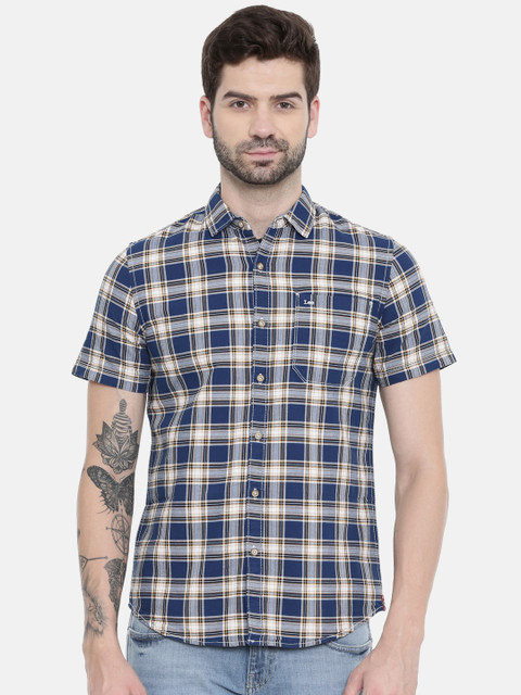 

Lee Men Navy Blue & Off-White Slim Fit Checked Casual Shirt
