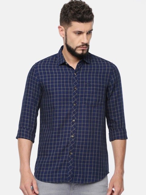 

Lee Men Navy Blue Manhattan Slim Fit Checked Casual Shirt