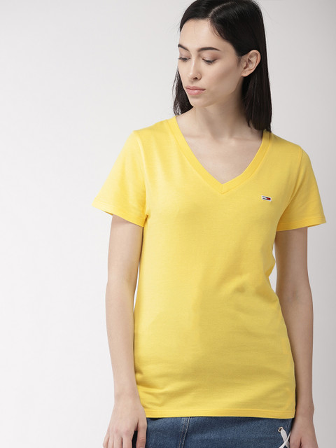 

Tommy Hilfiger Women Yellow Solid V-Neck T-shirt