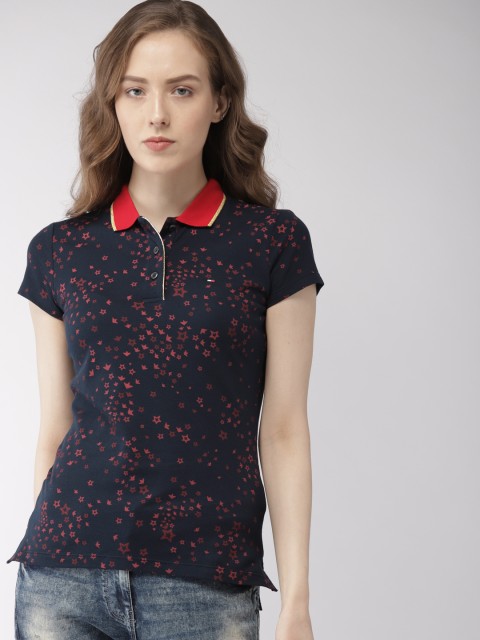 

Tommy Hilfiger Women Navy Blue Printed Polo Collar T-shirt
