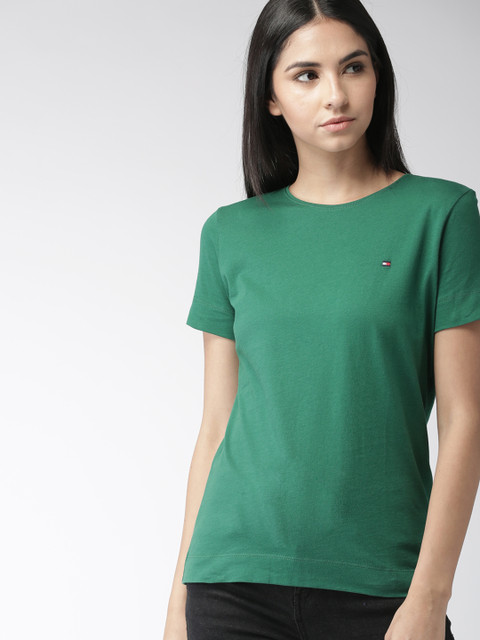 

Tommy Hilfiger Women Green Solid Round Neck T-shirt