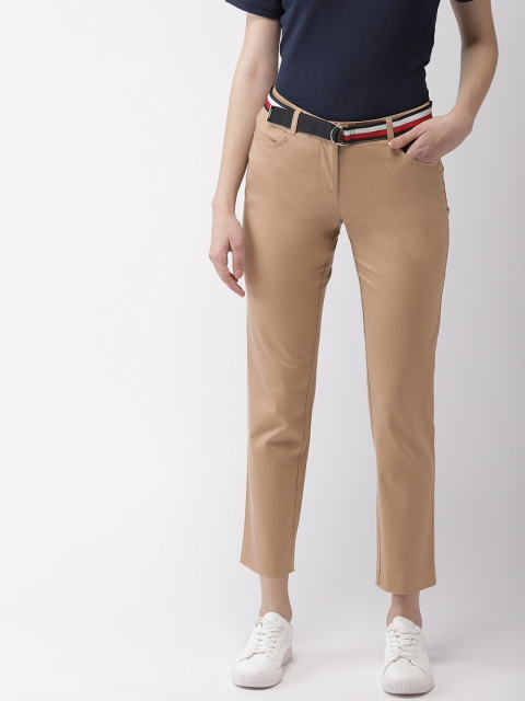 

Tommy Hilfiger Women Khaki Slim Fit Solid Cropped Regular Trousers