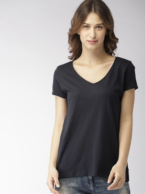 

Tommy Hilfiger Women Navy Blue Solid V-Neck T-shirt