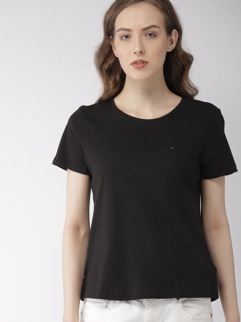 

Tommy Hilfiger Women Black Solid Round Neck T-shirt