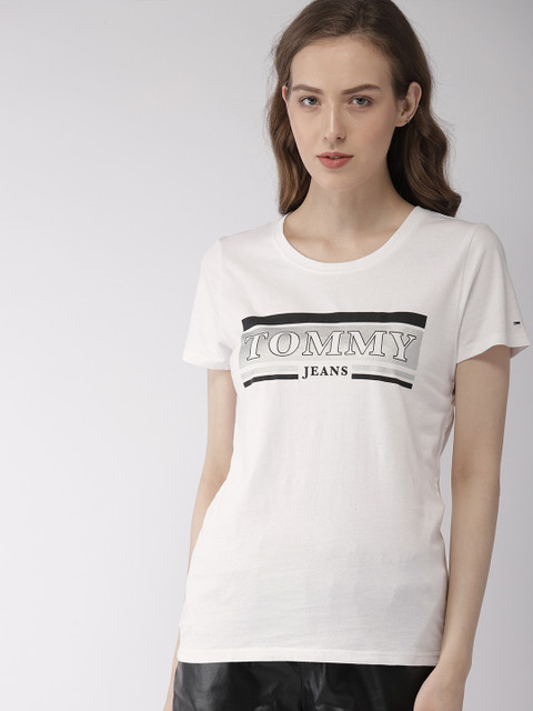 

Tommy Hilfiger Women White Printed Round Neck T-shirt
