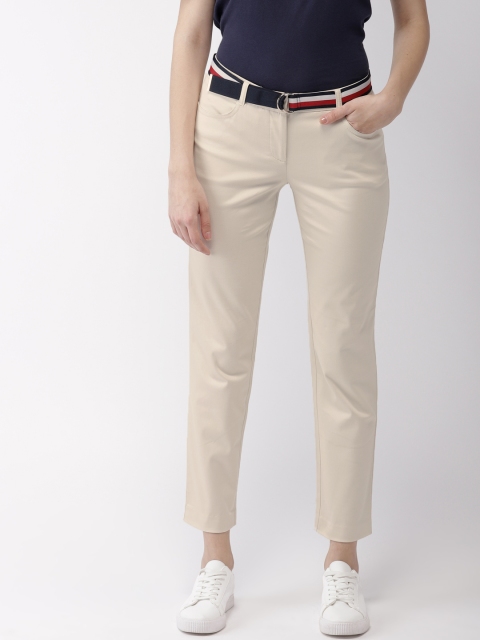 

Tommy Hilfiger Women Beige Slim Fit Solid Cropped Regular Trousers