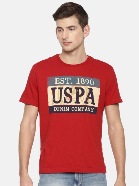 

U.S. Polo Assn. Denim Co. Men Red Printed Round Neck Pure Cotton T-shirt