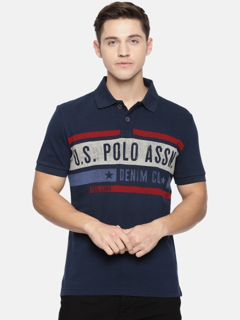 

U.S. Polo Assn. Denim Co. Men Navy Printed Polo Collar Pure Cotton T-shirt, Navy blue