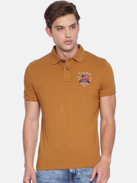 

U.S. Polo Assn. Denim Co. Men Mustard Brown Solid Polo Collar T-shirt