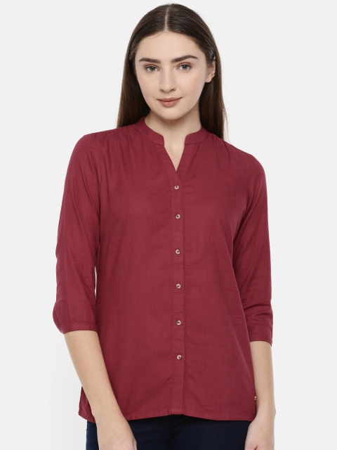 

Park Avenue Women Maroon Solid Shirt Style Pure Cotton Top