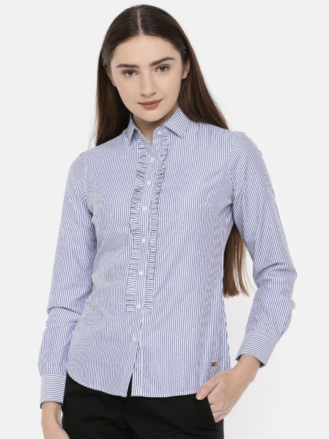 

Park Avenue Women Blue & White Regular Fit Striped Formal Shirt