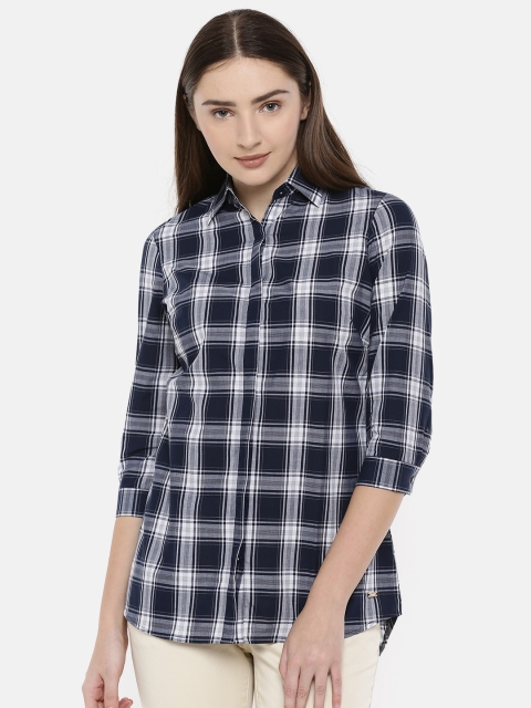

Park Avenue Woman Navy Blue & White Regular Fit Checked Casual Shirt