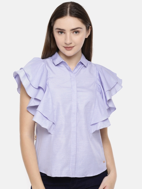 

Park Avenue Women Blue Solid Shirt Style Top