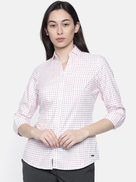 

Park Avenue Women White & Red Regular Fit Printed Formal Shirt