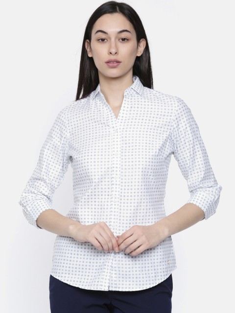 

Park Avenue Women White & Blue Regular Fit Printed Formal Shirt