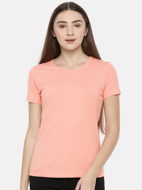 

Park Avenue Woman Peach-Coloured Solid Round Neck T-shirt