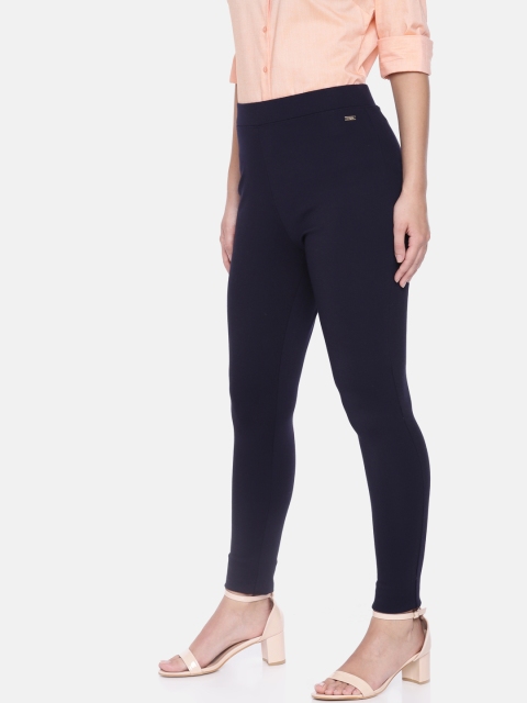 

Park Avenue Woman Navy Blue Solid Treggings