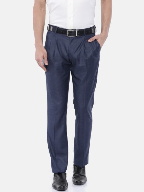 

Van Heusen Men Navy Blue Slim Fit Solid Formal Trousers