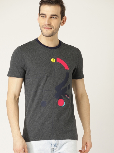 

United Colors of Benetton Men Charcoal Grey Printed Round Neck T-shirt
