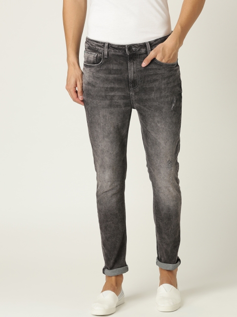 

United Colors of Benetton Men Grey Carrot Fit Mid-Rise Low Distress Stretchable Jeans
