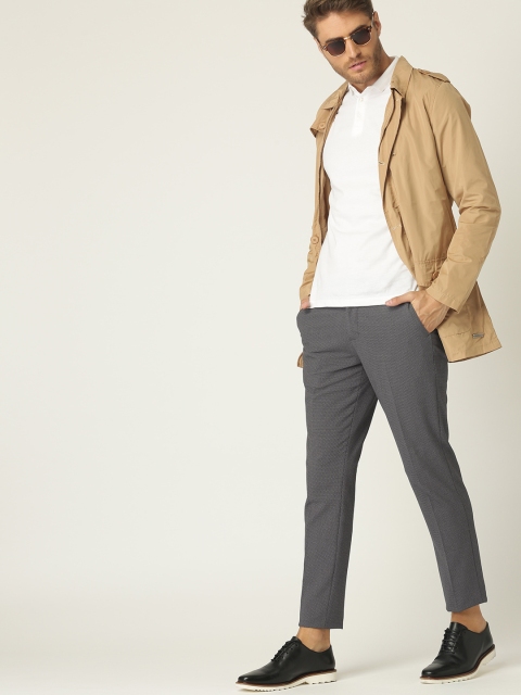 

United Colors of Benetton Men Charcoal Grey Tailored Slim Fit Textured Trousers