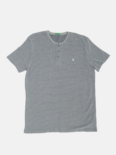 

United Colors of Benetton Men Navy Blue Printed Henley Neck T-shirt