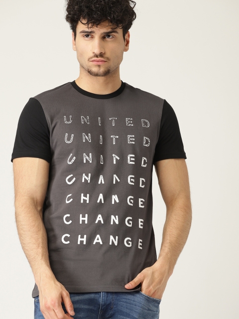 

United Colors of Benetton Men Grey Printed Round Neck T-shirt