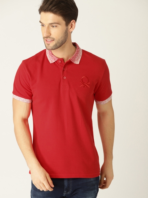 

United Colors of Benetton Men Red Solid Polo Collar T-shirt