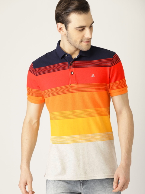 

United Colors of Benetton Men Yellow & Red Colourblocked Polo Collar T-shirt